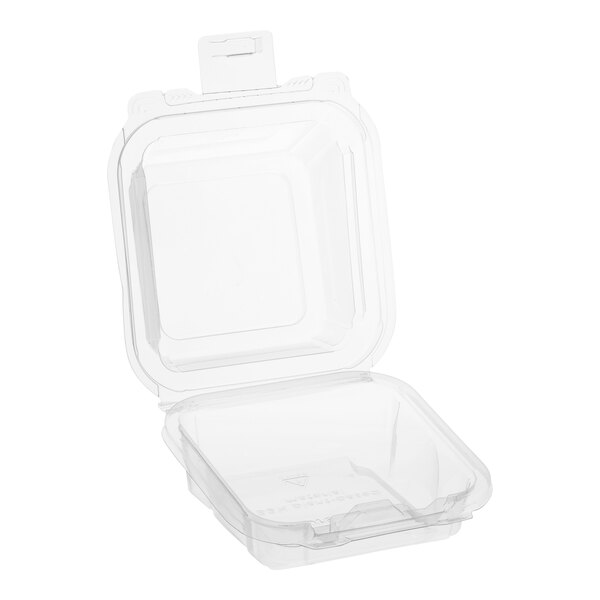A Good Natured clear plastic single dessert package with the lid open.