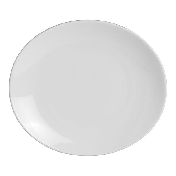 A white oval plate with a white rim.