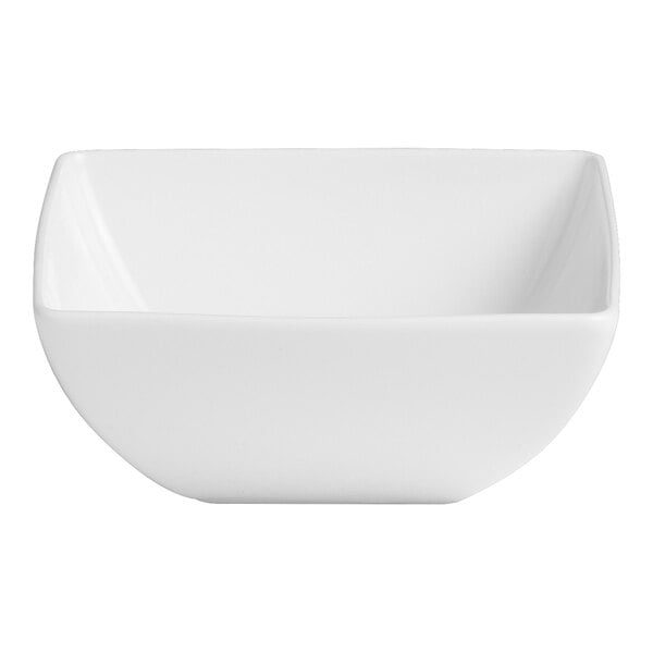 A white square bowl with a white background.