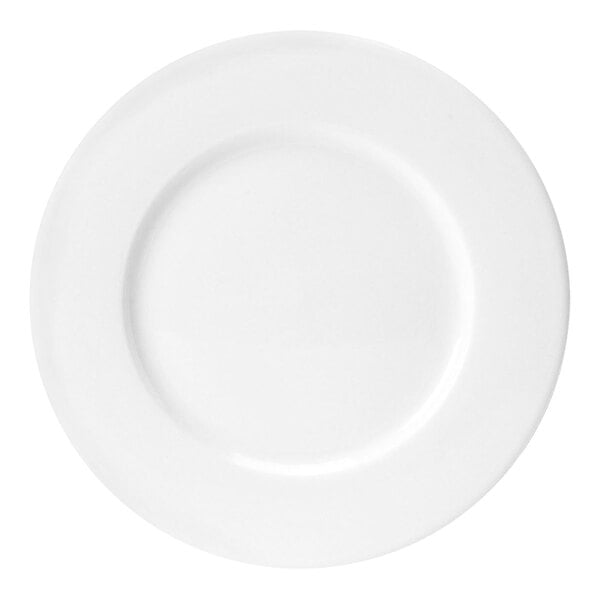 A white Steelite Distinction Monaco china plate with a wide rim.