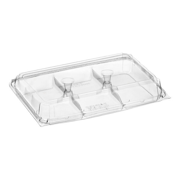 A clear plastic container with six compartments.