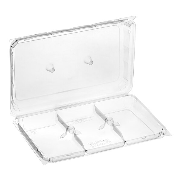 A Good Natured clear PLA donut and bar package with six compartments.