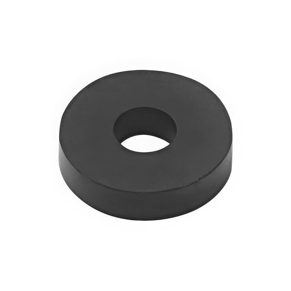 A black rubber T&S spray valve seat washer with a hole in the middle.