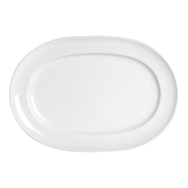 A white oval plate with a white rim.