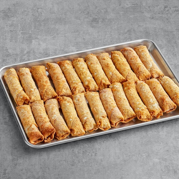 A tray of fried pork and vegetable egg rolls.