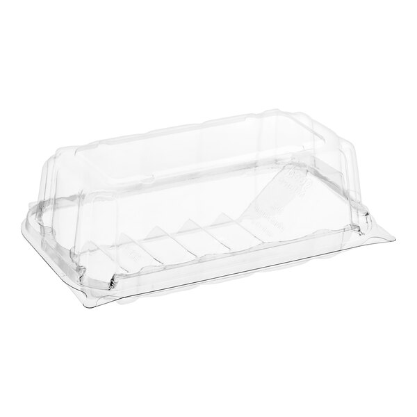 A clear plastic Good Natured cookie and bar tiered display container with a lid.