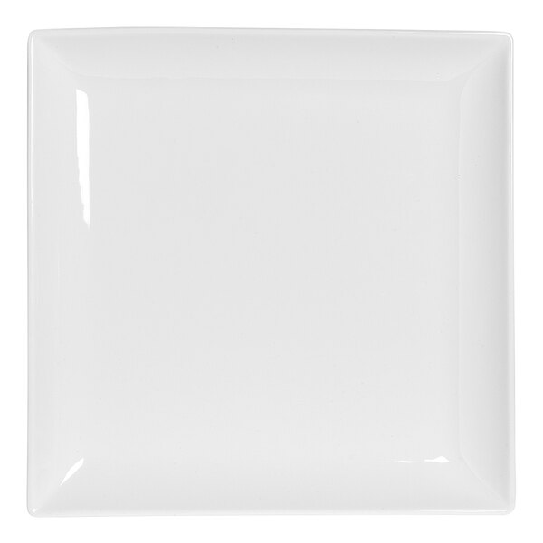 A white square Folio Parliament porcelain plate with a white rim.