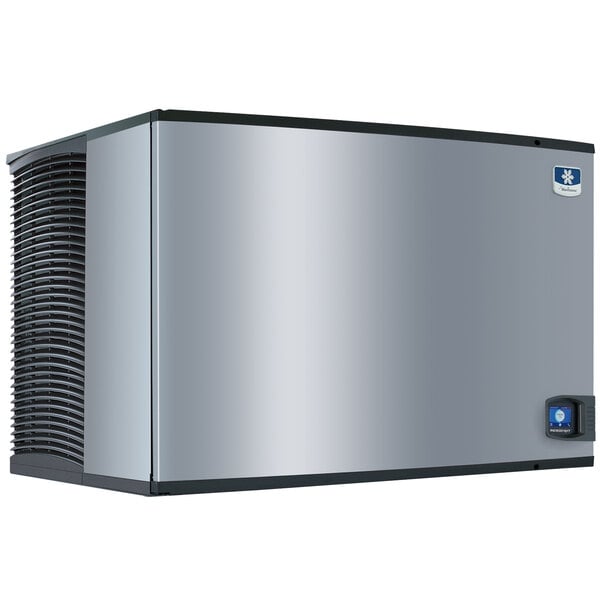 A silver rectangular Manitowoc air cooled ice machine with black trim.