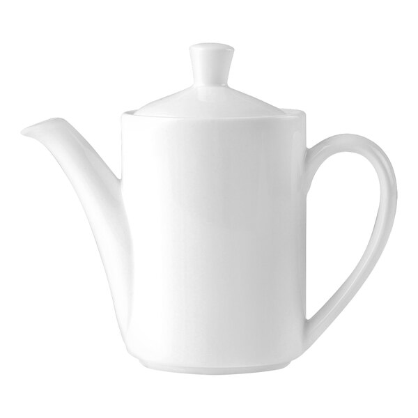A white Steelite Distinction Monaco Vogue coffee pot with a lid.