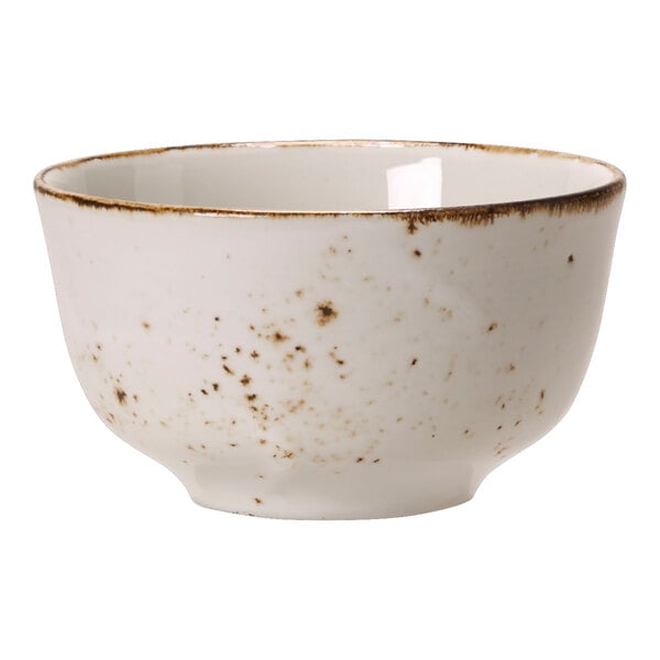 A white Steelite Performance Craft sugar bowl with brown specks.