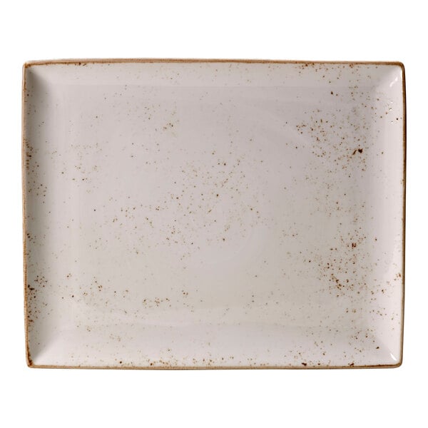 A white rectangular Steelite Performance Craft tray with brown speckles.