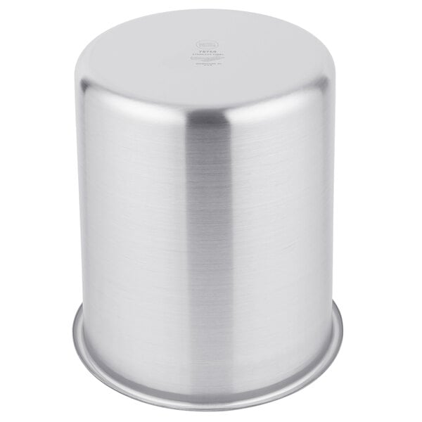 A close-up of a stainless steel Vollrath Bain Marie pot with a lid.