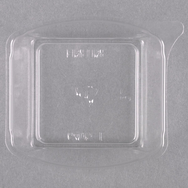 A clear plastic dome lid with a curved edge.