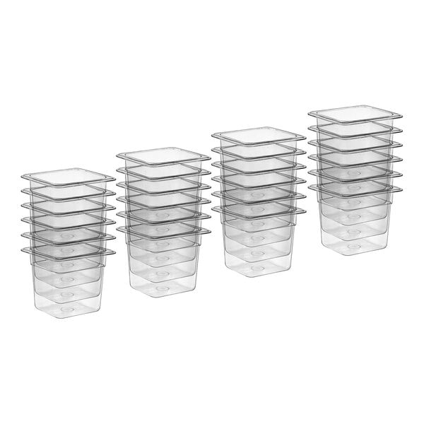 A set of six Choice clear plastic food pans.