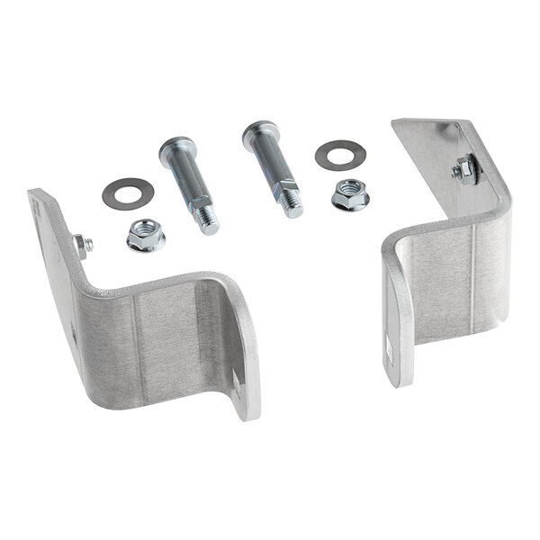 Two metal Shortening Shuttle wheel handle brackets with nuts and bolts.