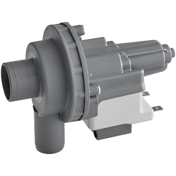 A grey plastic Noble Warewashing draining pump with a white cover.