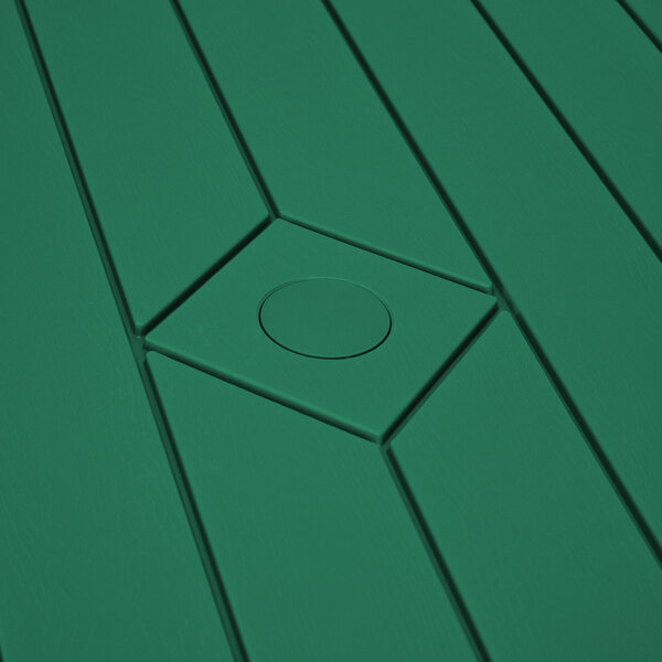 A white and green rectangular table with a circular hole in the center.