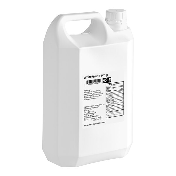 A white plastic carton of Fanale White Grape Concentrated Syrup with a handle.