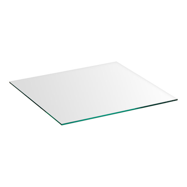 A white rectangular glass shelf with green edges.