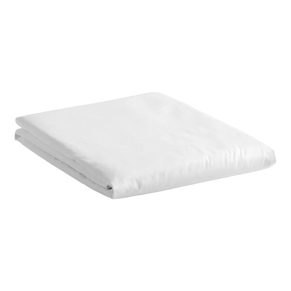 A folded white queen size 100% combed cotton sateen duvet cover.