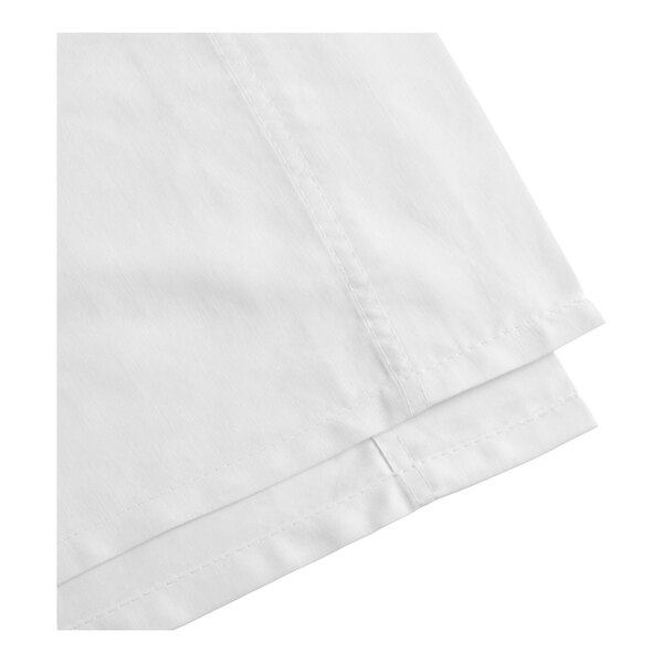 A white cotton and polyester blend flat sheet in queen size.