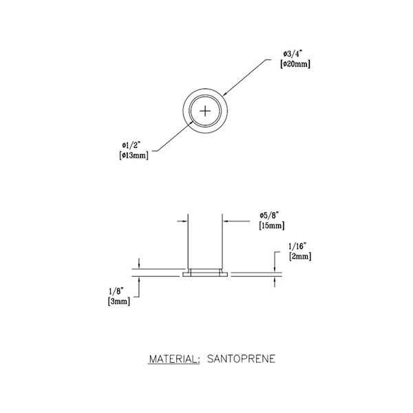 A drawing of a T&S cross body washer with a hole in it.