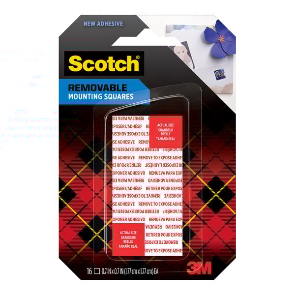 A package of 3M Scotch double-sided removable mounting squares with a red and black label.