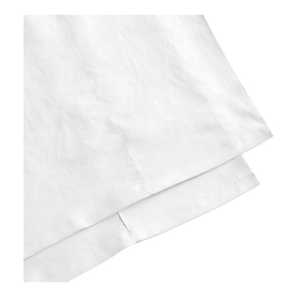 A white queen size flat sheet made of 100% polyester microfiber.