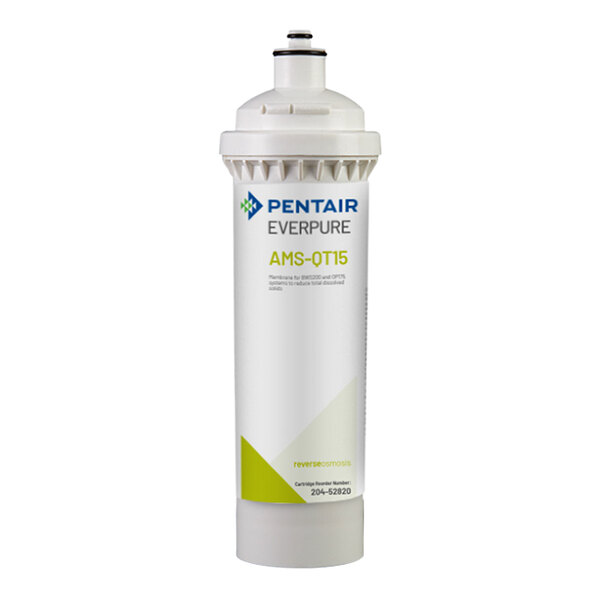A white plastic Everpure water treatment cartridge with black text.