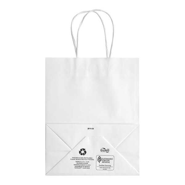 A white paper shopping bag with handles.