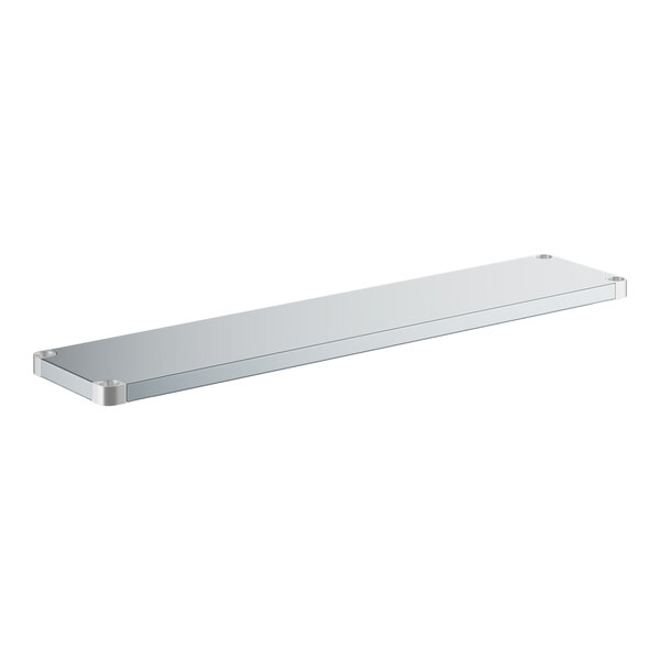 A white rectangular metal shelf with metal corners.