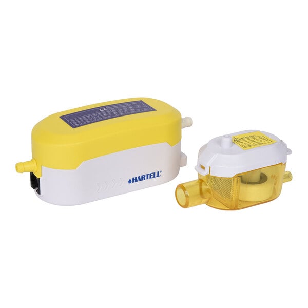 A yellow and white Hartell remote sensor for a water pump.