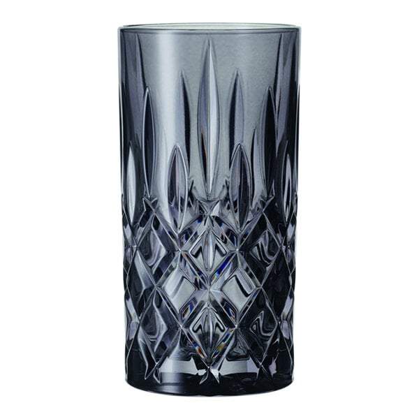 A close-up of a Nachtmann Noblesse Collins glass with a diamond pattern.