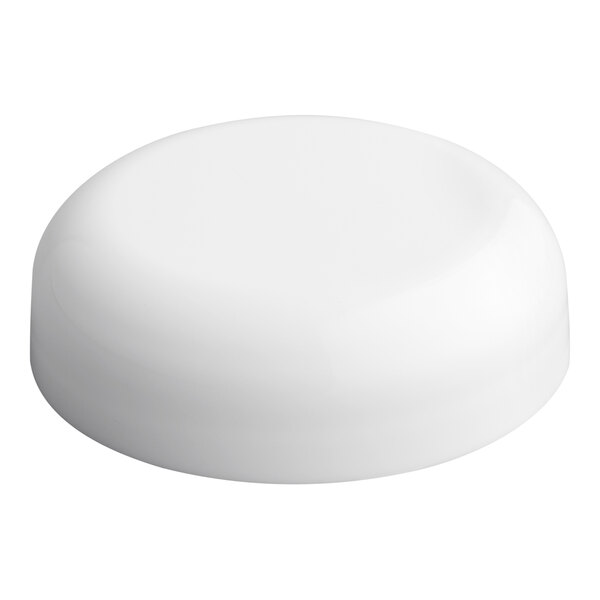 A white plastic dome-shaped continuous thread lid with a foam liner.