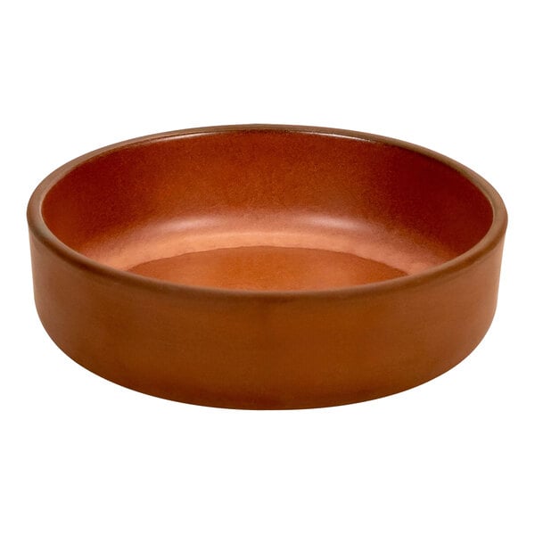 An Arcoroc Maria Portugal Terra Sienna stoneware bowl with a brown surface.
