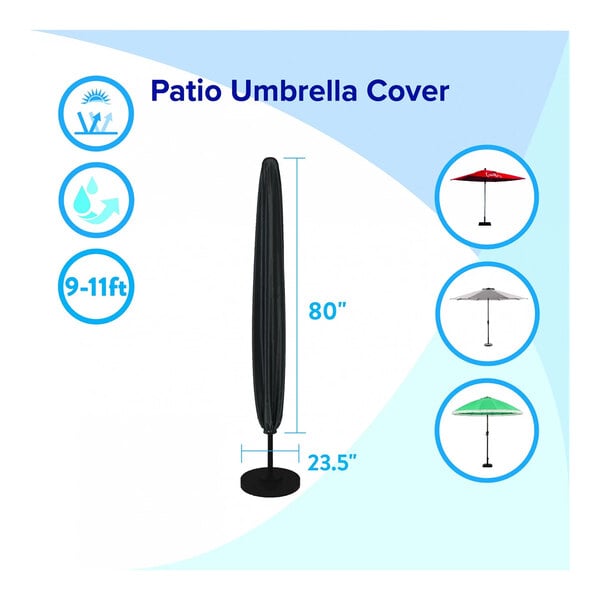 A diagram of a protective cover for a patio umbrella with measurements.