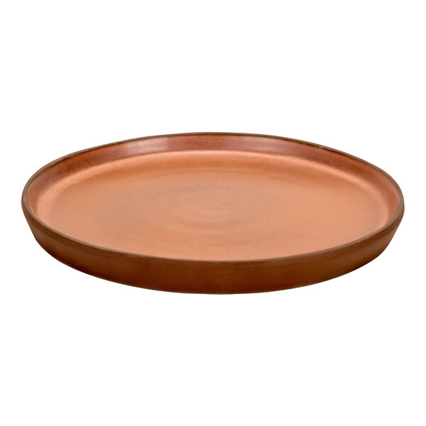An Arcoroc Maria Portugal Sienna stoneware plate with a high rim.