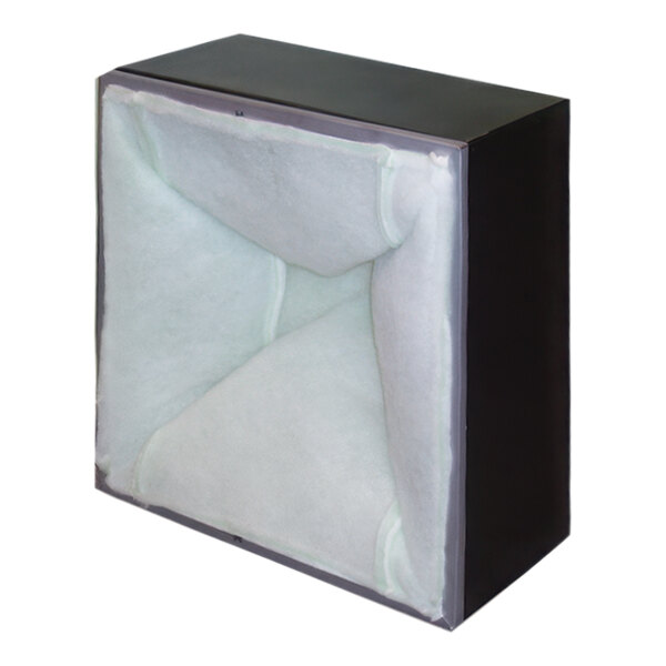 A black box with a white cover containing a white rectangular filter.