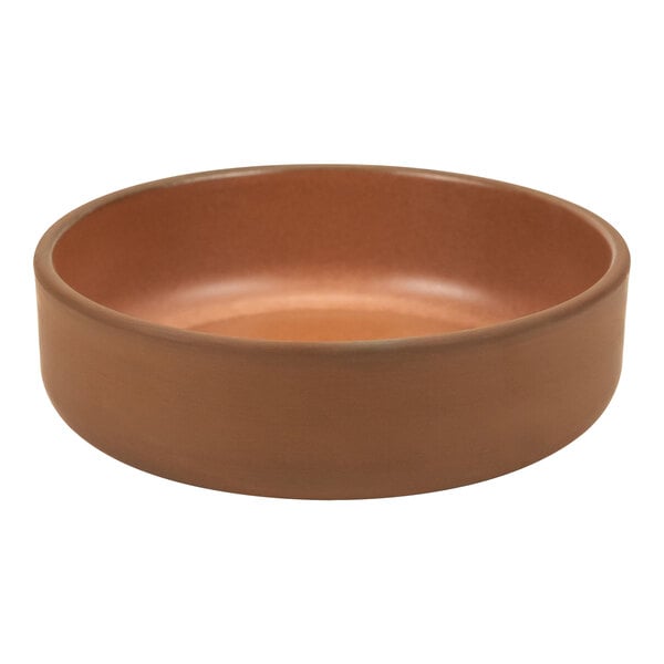 An Arcoroc Maria Portugal Terra Sienna stoneware bowl with a brown surface.