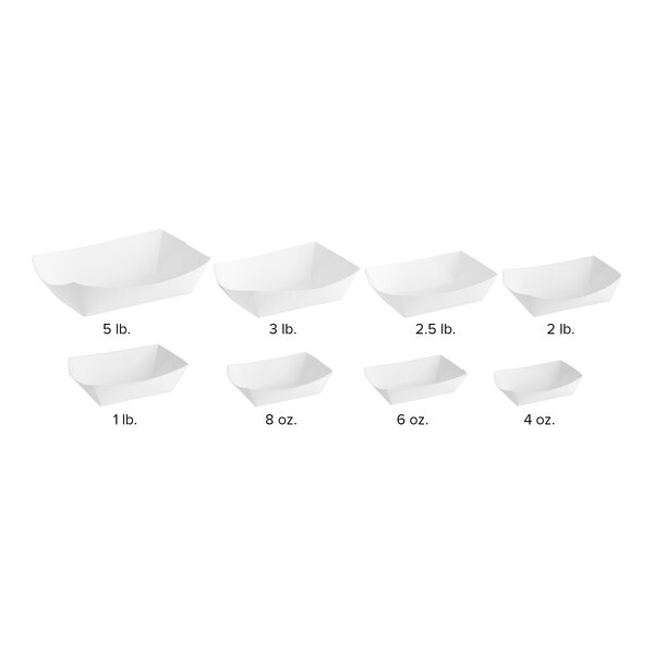 A row of Southern Champion white rectangular paper food containers.