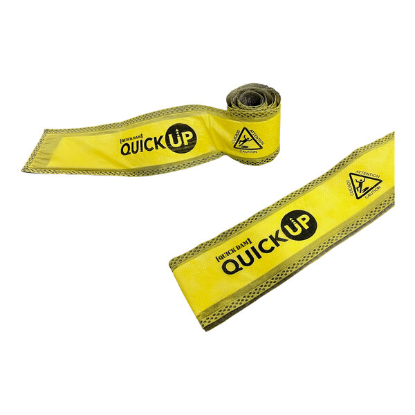 Two yellow Quick Dam safety tape rolls with black text reading "Quick Up"