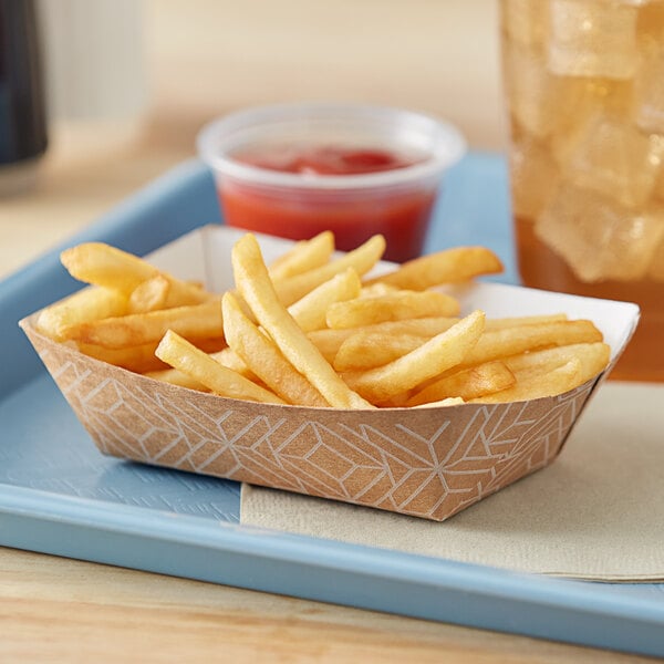 A Southern Champion paper food tray with french fries and a drink.