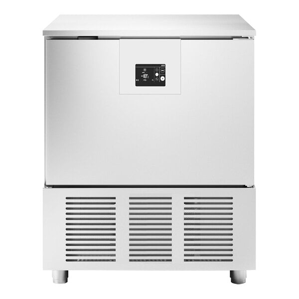 A white rectangular Beverage-Air countertop blast chiller with a black panel.