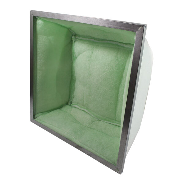 A green 3-ply square filter with a metal frame.