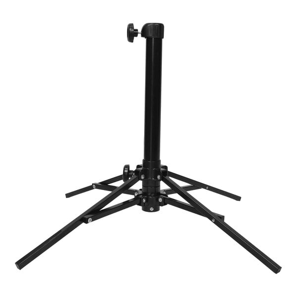 A black California Umbrella Company steel umbrella stand with fillable sandbags.