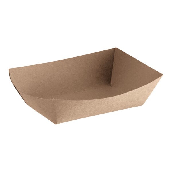 A brown paper tray on a white background.