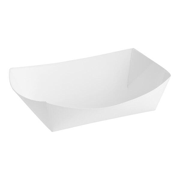 A white paper food tray with two handles.