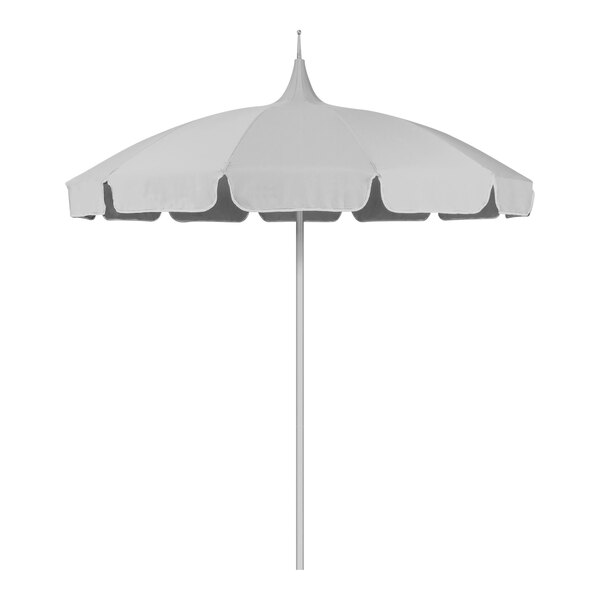 A white Pagoda umbrella with a black pole.