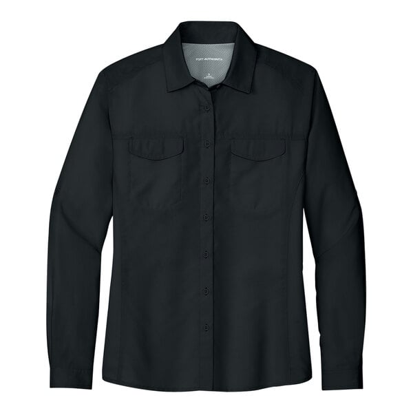 A black Port Authority short sleeve shirt for women.