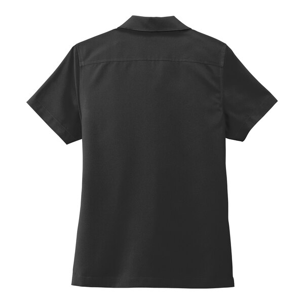 A back view of a black Port Authority short sleeve staff shirt.